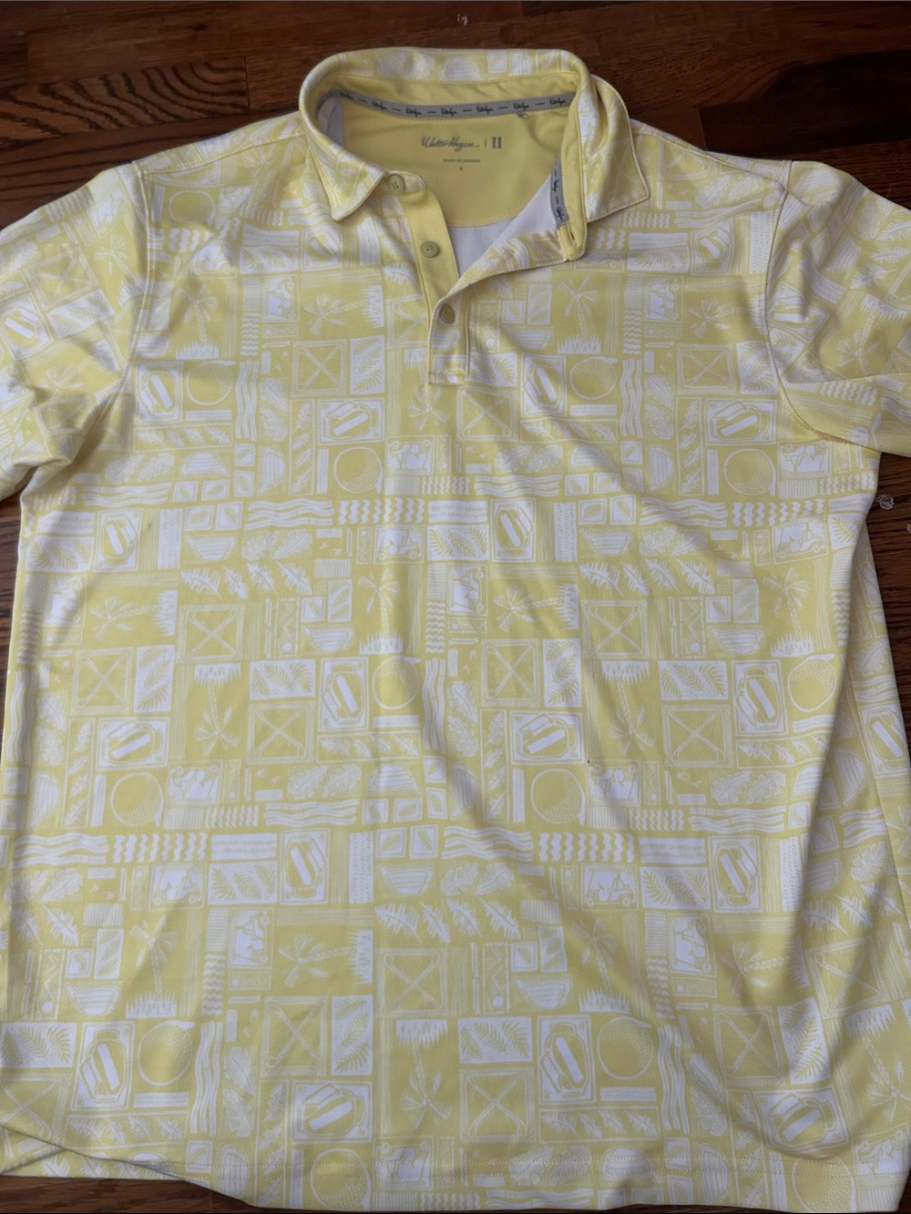 Walter Hagen Pale Yellow & White Geometric Print Polo